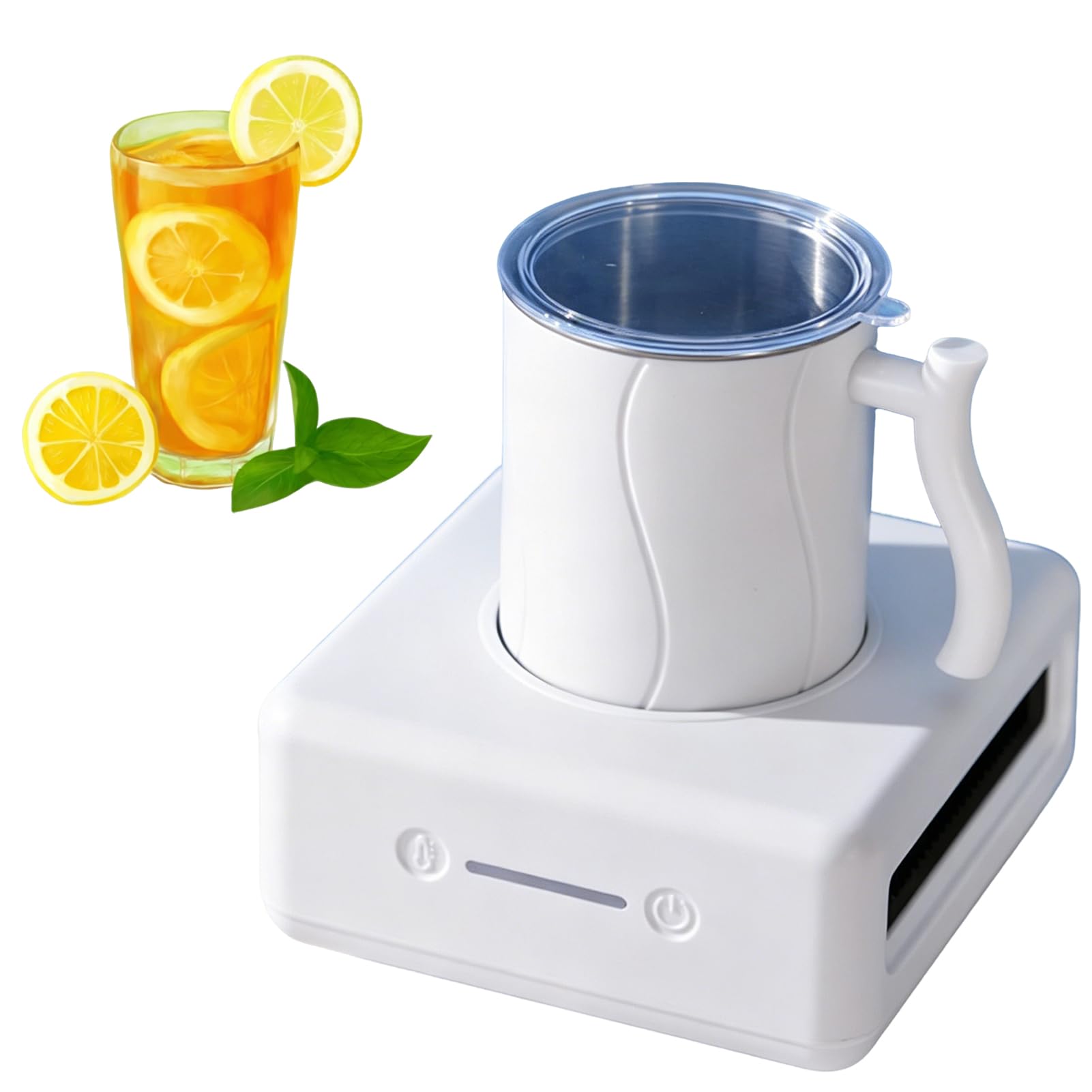 Gobelet Refroidisseur de Boissons 36W, Tasse Électrique Chaude/Froide de 350ML avec Réglage à 4 Niveaux, Commande à Une Touche, Cordon d'Alimentation et Câblage pour Véhicule, Mini Machine à Bo White