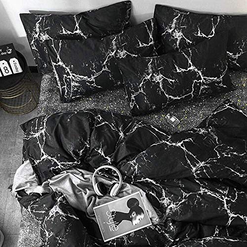 Wellboo Black Marble Comforter Sets Queen Women Black And White Marble Bedding Comforters Cotton Adults Men Modern Abstract Streaks Quilts Boho Black Marble Aesthetic Comforter Organic Gothic Chic Bed #TOP3