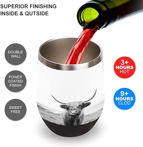 Miniatura 4 de Scottish Highland Cow - Vaso de vino de viaje, taza de café de acero inoxidable con tapa, regalo para hombres y mujeres, 12 onzas