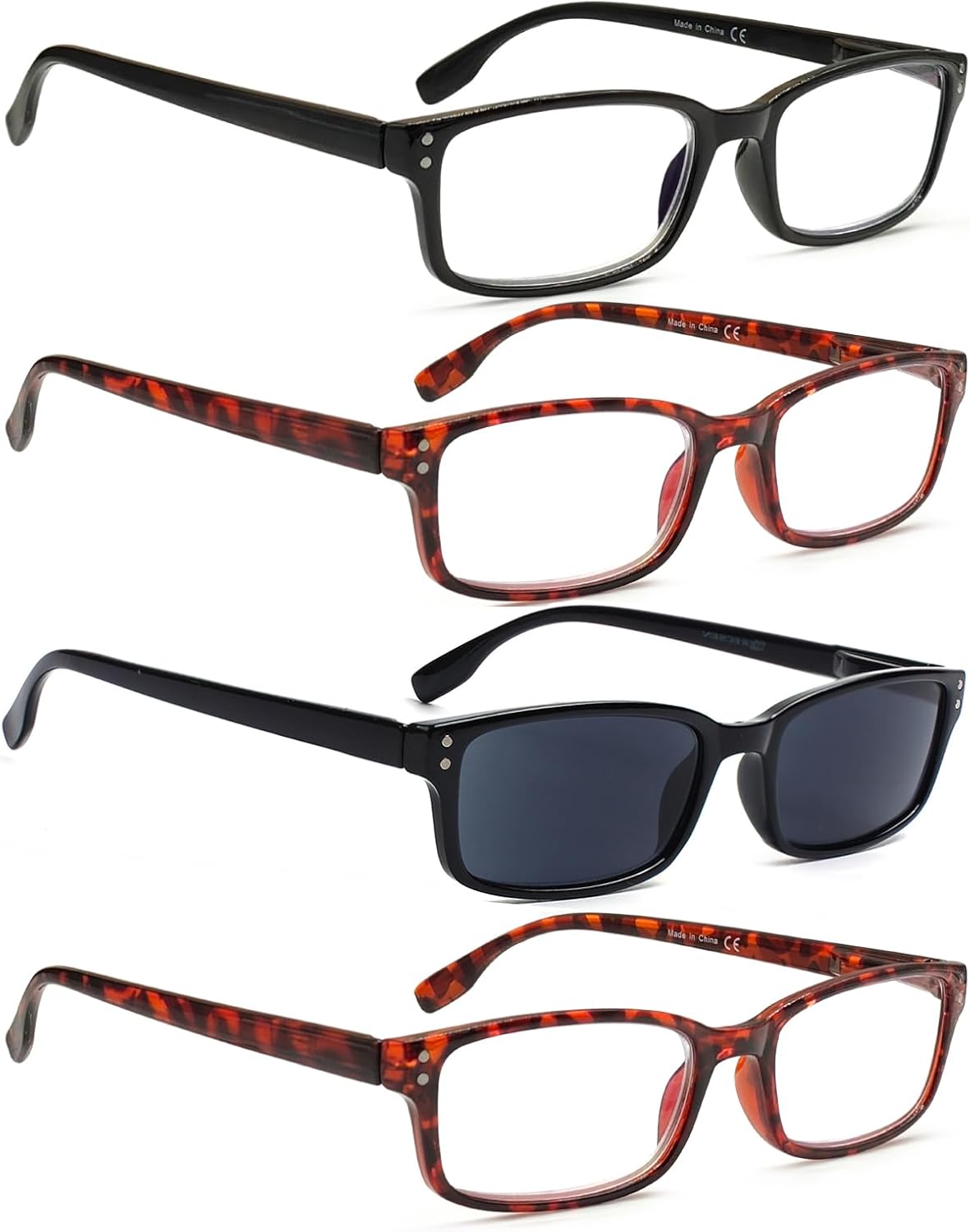Kerecsen 4 Pack Reading Glasses for Men and Women with Spring Hinges, Lightweight Black Rectangular Readers Eyeglasses (2 Tortoise 1Black 1Gray Lens, 2.50, x) 2 Tortoise 1black 1gray Lens 2.5 x