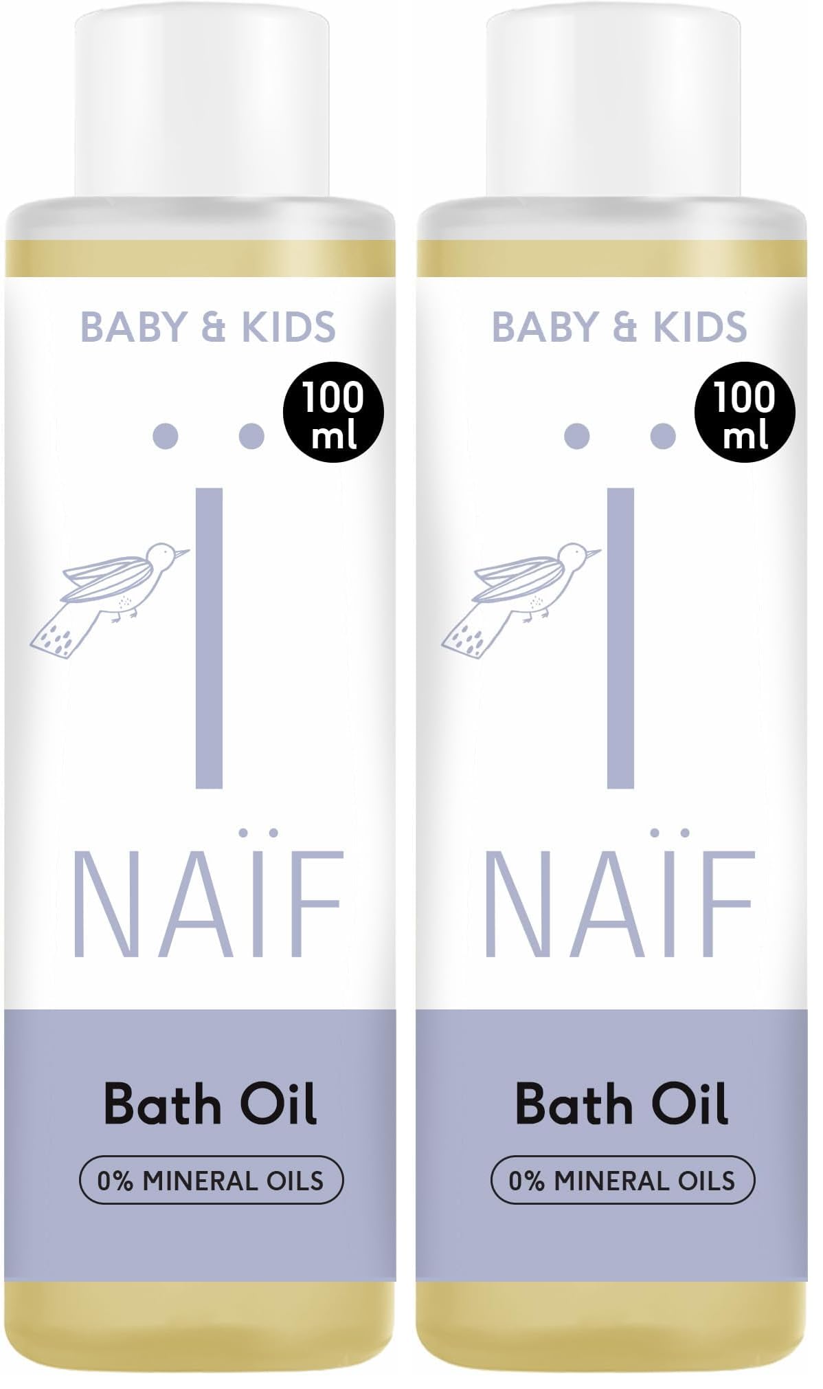 Naïf Mildes Badeöl - 100 ml - für Baby und Kind - Natürliche Inhaltsstoffe - 100% Vegan (Packung mit 2)