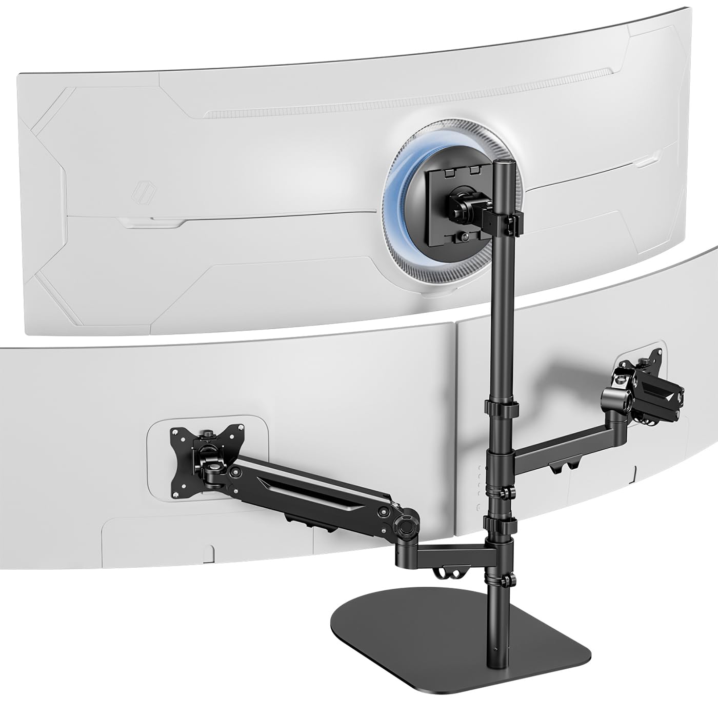 Support Ecran PC 3 Ecran pour Moniteurs 1 Fixe 49" et 2 Ressort Gaz 35"