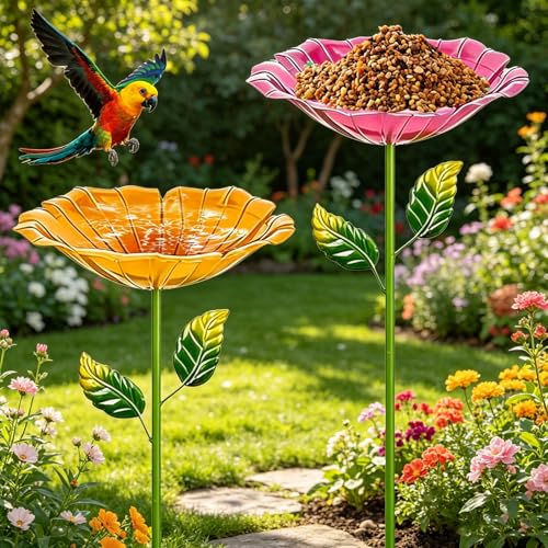 Bain D’Oiseaux,2 Pièces Abreuvoir Oiseaux Exterieur sur Pied,Mangeoires pour Oiseaux,Bain pour Oiseaux,Bassin pour Oiseaux,pour Insectes et...