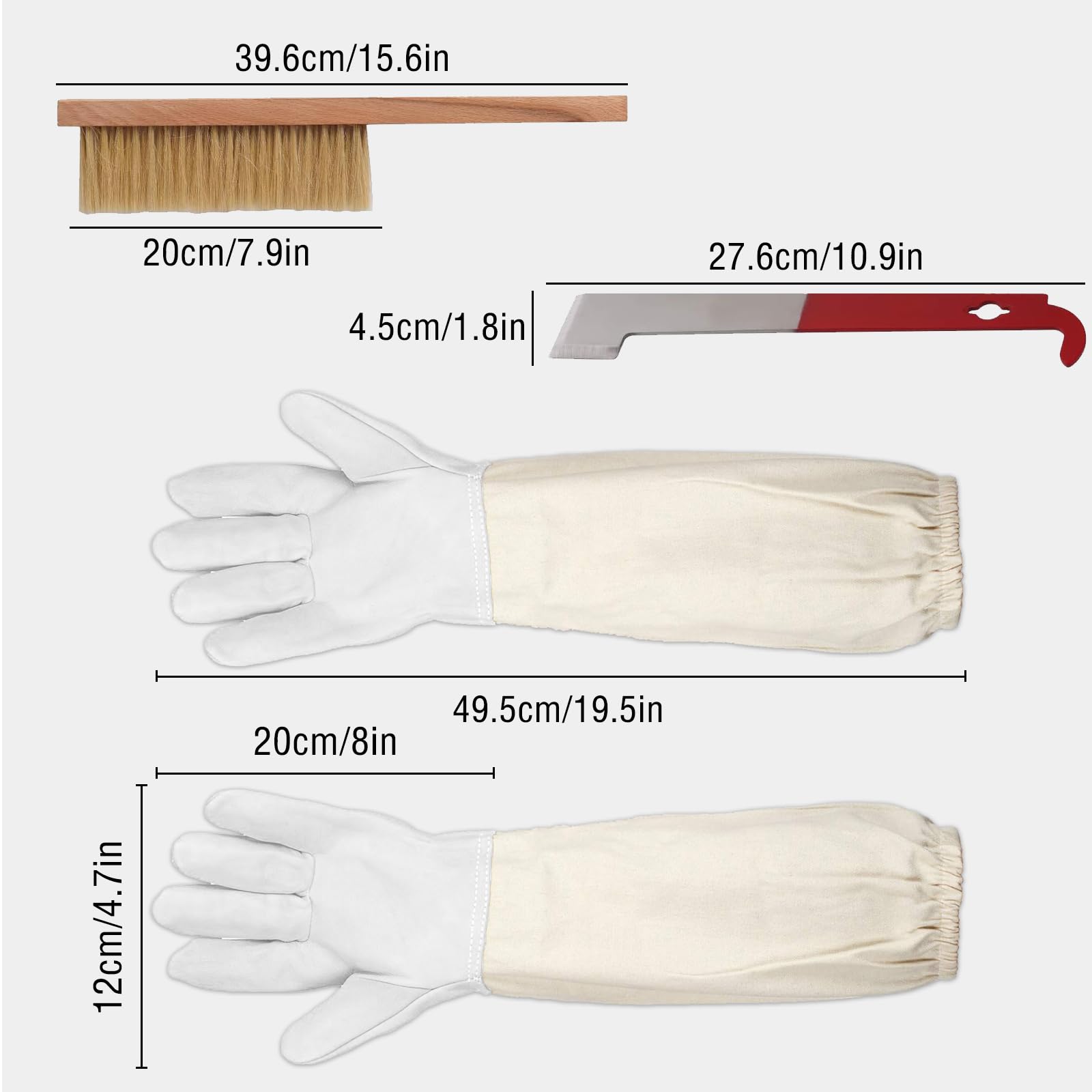 ZONSUSE Combinaison de Protection pour Apiculteur avec Gants, Lève-cadre et Grattoir à Crochet en J en Acier Inoxydable, Brosses de Ruche, Équipement Apicole Professionnel pour Jardin et Ranch