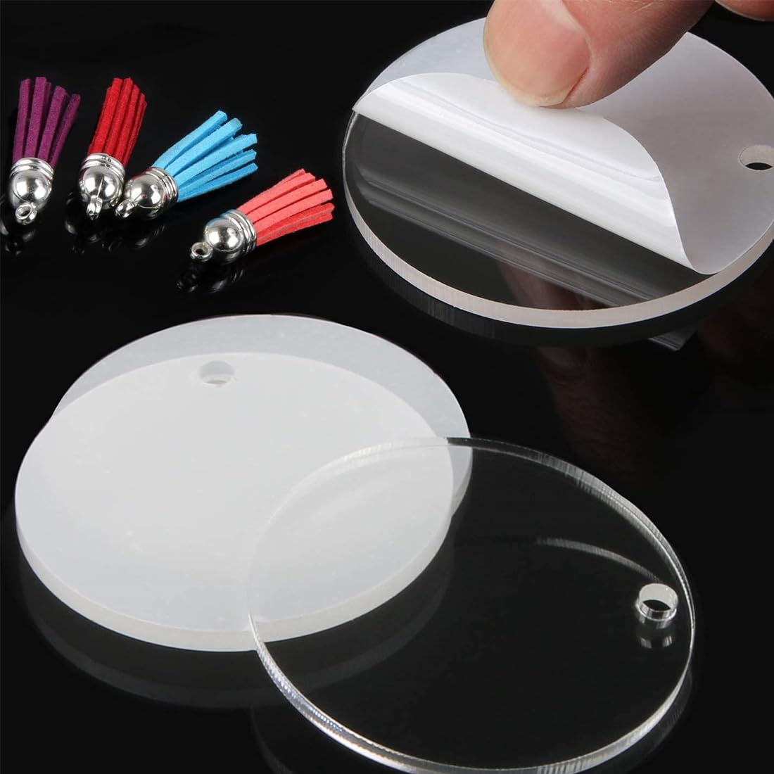 10 Pezzi Dischi in Acrilico Rotondi Con Foro, 10cm Cerchio Trasparente Fogli, Pannello Rotondo, Disco Vuoto Per Portachiavi, Pittura, Fai Da Te