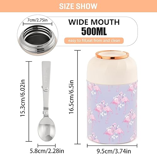 Miniatura 3 de Flamingo Flower Food Jar with Spoon Stainless Steel Vacuum Insulated Food Container 17 oz Thermos for Hot Food