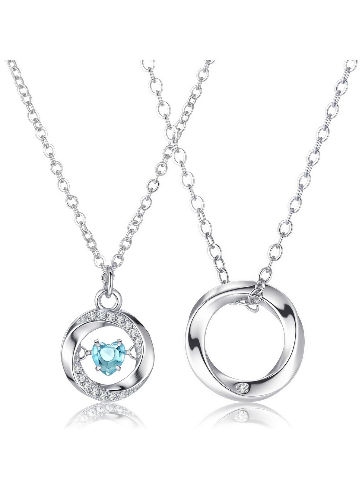 2Pcs Couple Matching Necklaces for Couples His and Her Blue Cubic Zirconia Promise Ring Pendant Necklaces Anniversary Engagement Wedding Valentine's Day Christmas Birthday Gifts