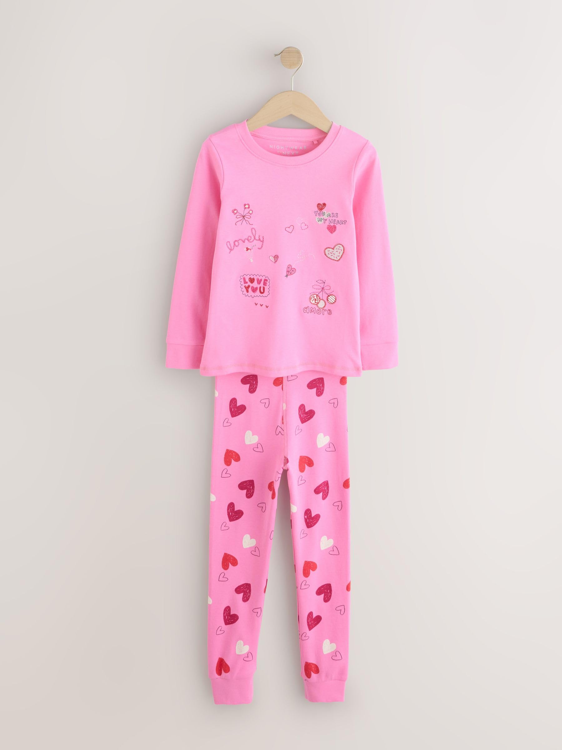 NEXT Mädchen 3er-Pack Schlafanzüge mit Print Pink/Red Galentines Numeric_86-Numeric_92