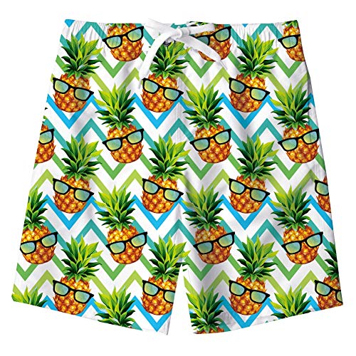 Idgreatim Boys Pineapple Swimming Trunks Quick Dry Hawaiian Holiday Bathing Suit Casual Beach Shorts with Mesh Lining 7-8 Years