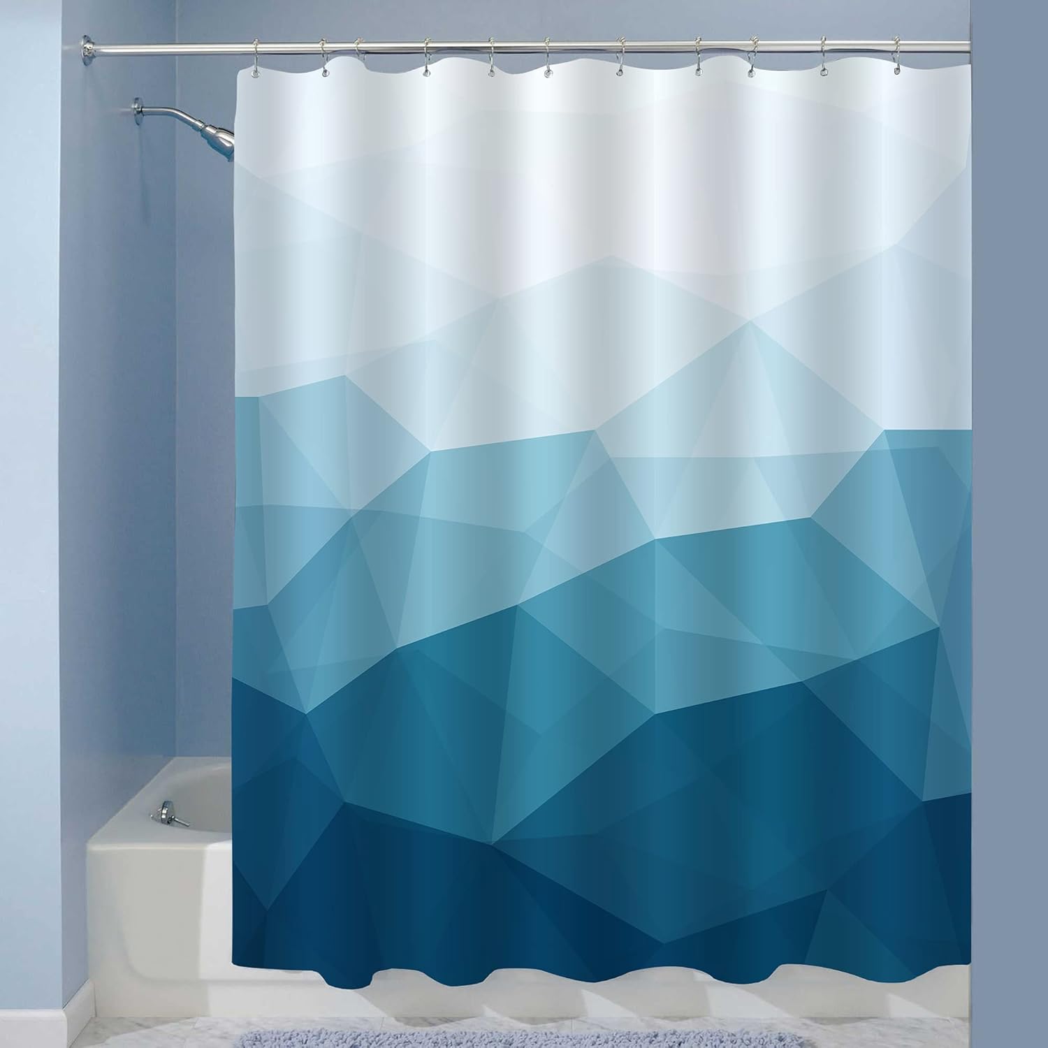 MitoVilla Navy Blue Ombre Shower Curtain Set, Royal Blue