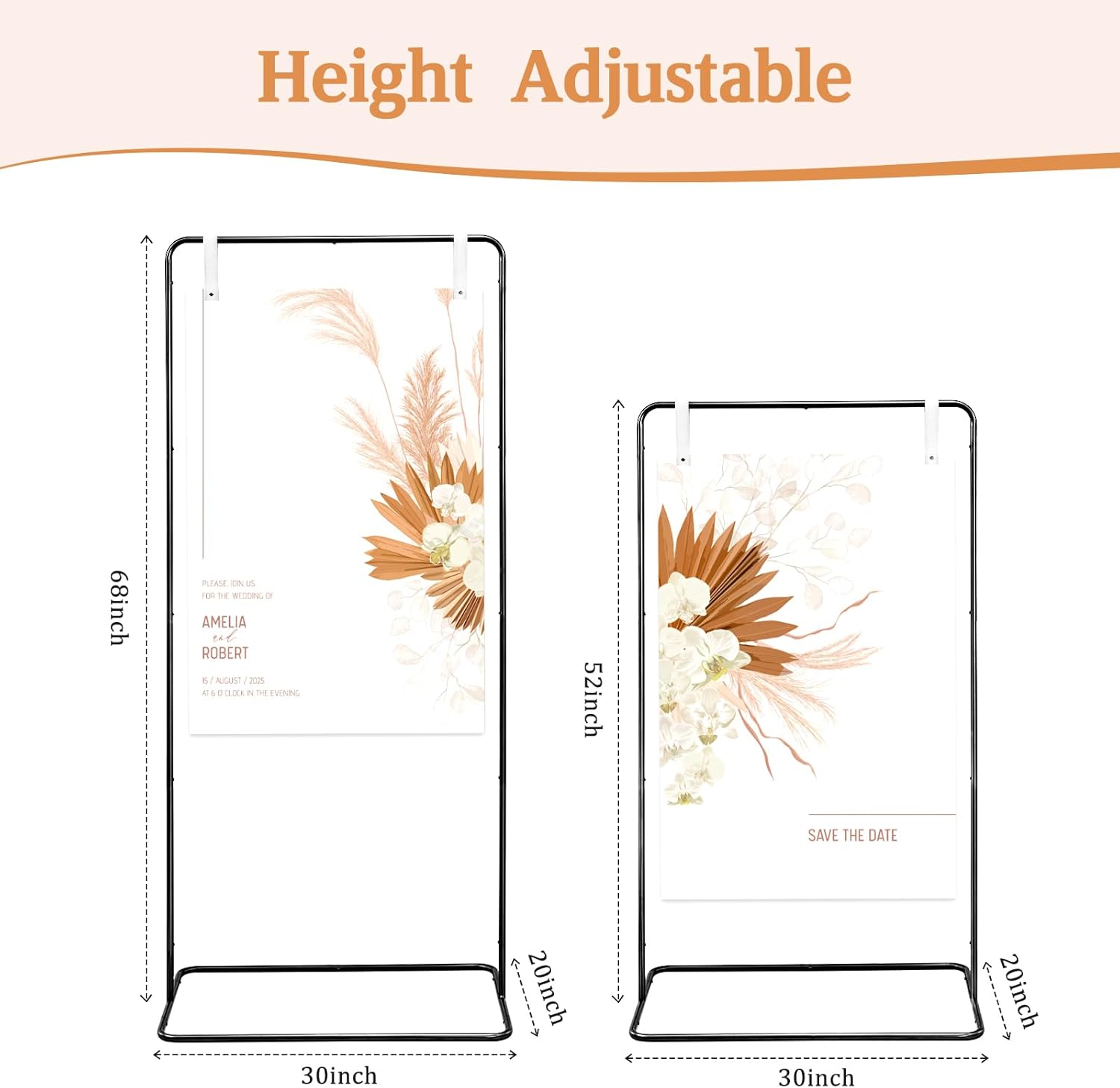 Wedding Sign Stand - Adjustable Wedding Sign. With Leather and Satin Hanging Straps, flowers and Storage Bag. Sturdy Easel Stand for Wedding Welcome Signs, Seating Charts, Ceremony Birthday Graduation Party.