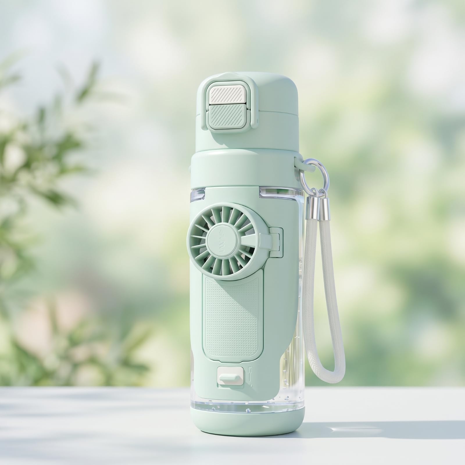 Taza con Ventilador Portátil Taza con Tapa Doble Pitillo Recipien para Niños, Blanco