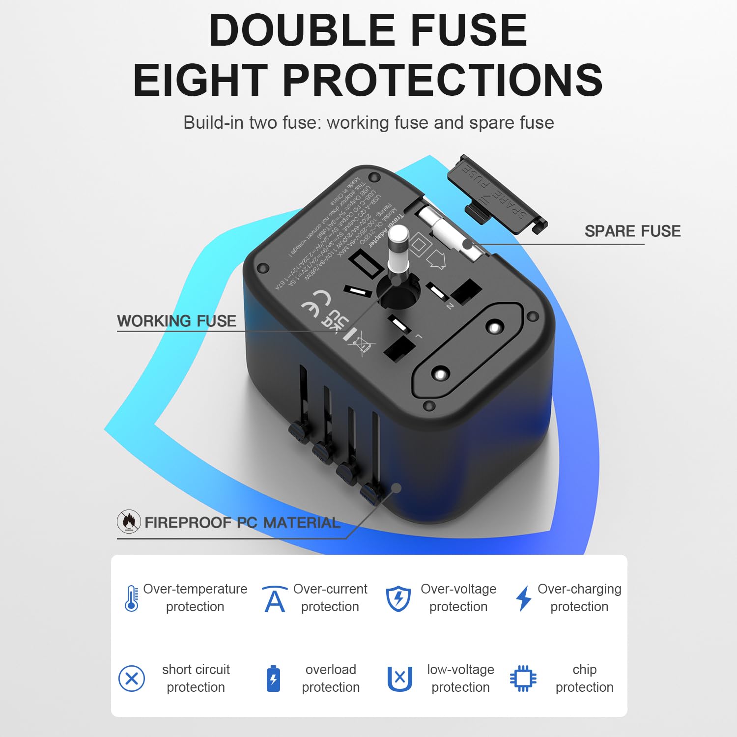 HAPOW - Adattatore da viaggio universale PD20W, adattatore di alimentazione internazionale, 2 USB-C e 2 USB-A, caricabatterie da viaggio a ricarica rapida, adattatore per presa da viaggio tutto il