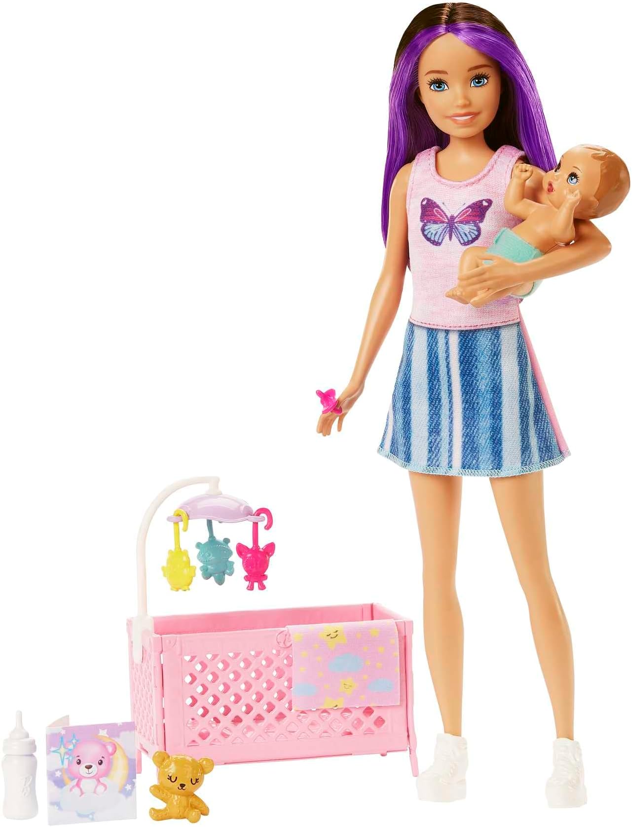 Barbie Skipper Babysitters Inc Crib Toy Playset with Skipper Doll, Baby Doll with Sleepy Eyes, Furniture & Accessories, HJY33