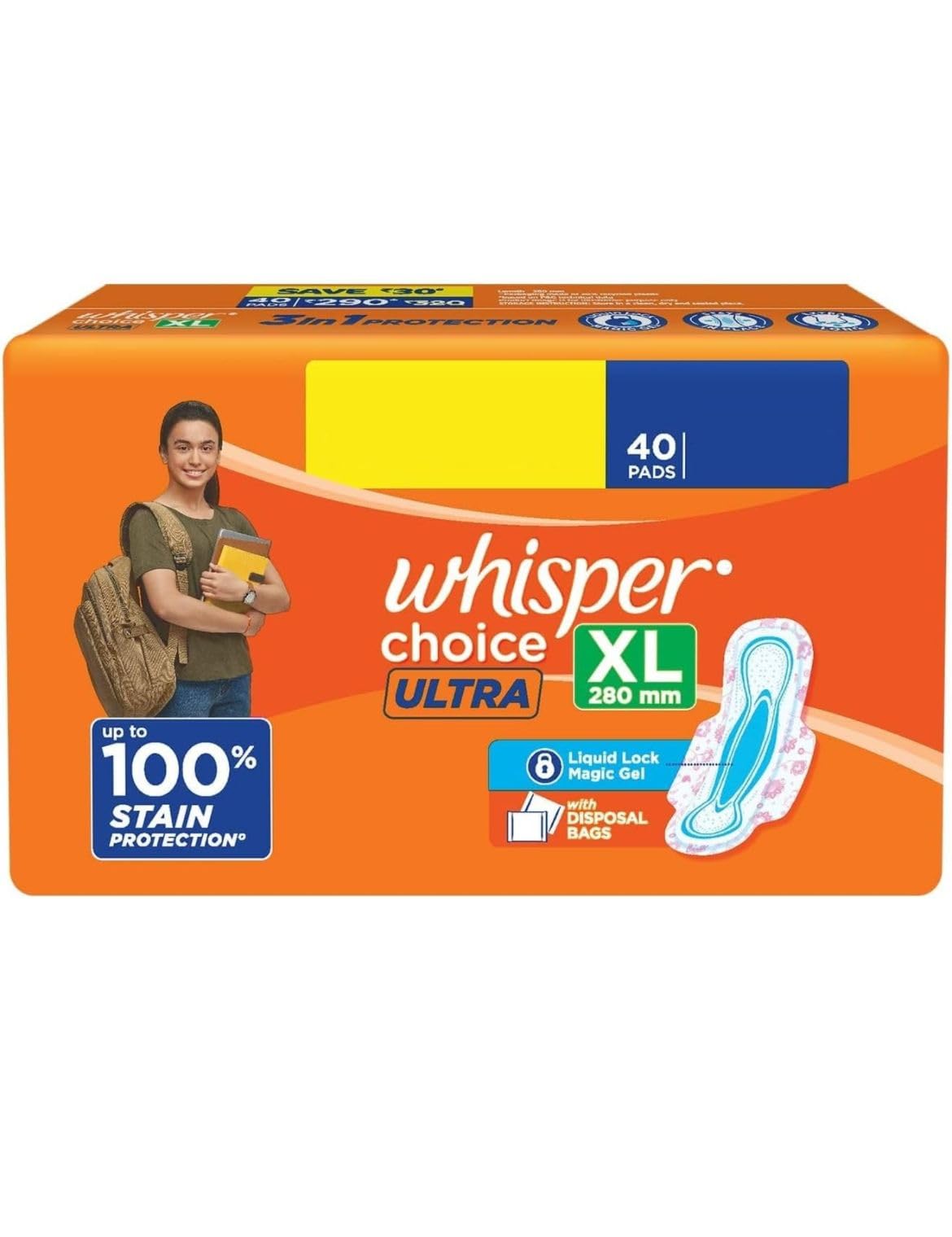 Whisper Choice Ultra Sanitary Pads, 40 counts size Xl Pads, Upto Stain Protection All Day, Thin Pads With Magic Gel That Locks Liquid, Super Fast Absorption, Longer Length For Better Coverage (B0DFW9G81Q) Amazon Price History, Amazon Price Tracker
