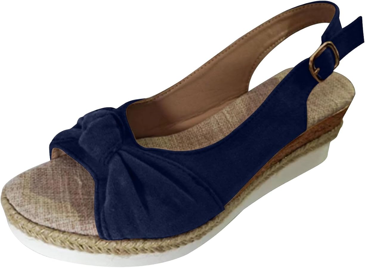 Sandales De Marche Femme Orthopediques - Sandales Été Respirantes à Nœud Talons Compensés Grande Taille
