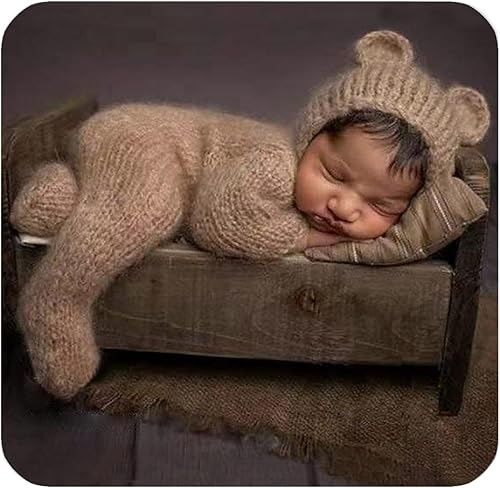 Miniatura 12 de 2 piezas de accesorios de fotografía para recién nacidos, trajes de fotos para niños, sesiones de fotos de bebé, disfraz de niña con sombrero de oso