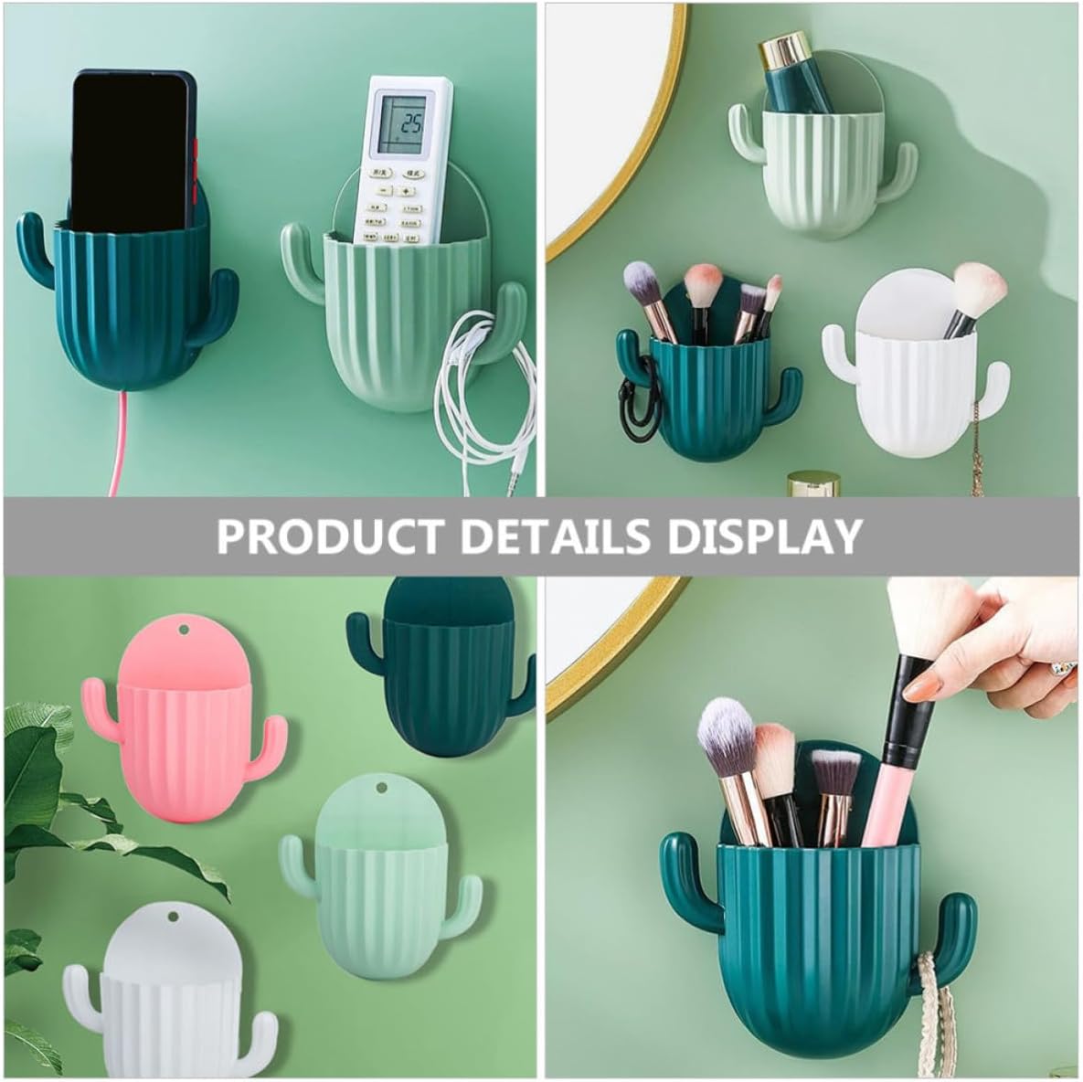 4pcs Cactus Wall Mounted ABS Holders for Toothbrush and Toothpaste image 4