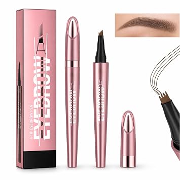 4-Tip Microblading Eyebrow Pen for Natural Hair-Like Strokes Dark Brown | Waterproof, Quick-Drying and Smudge-Resistant Formula, Long-Lasting Coverage for Sparse Areas, Natural-Looking Brows