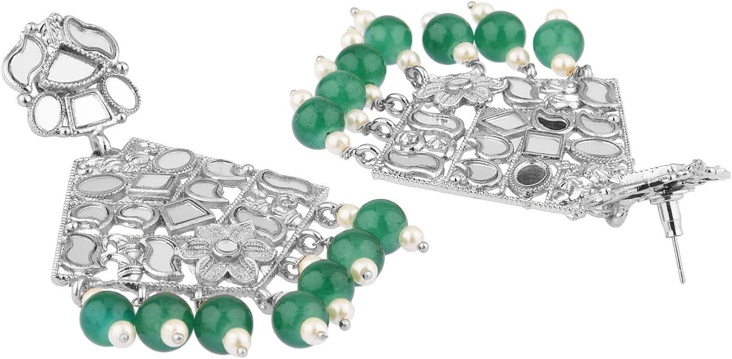 Efulgenz Crystal Glass Stone Earrings Faux Pearl Beads Dangle Chandelier Earring Set Indian Oxidized Jewelry for Women