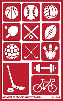 OverNOver Reusable Glass Etching Stencils Durable Self-Stick Designs for Glass, Mirrors, and Ceramics with Armour Etch Cream 5 x 8 Stencil Sheet - Sports