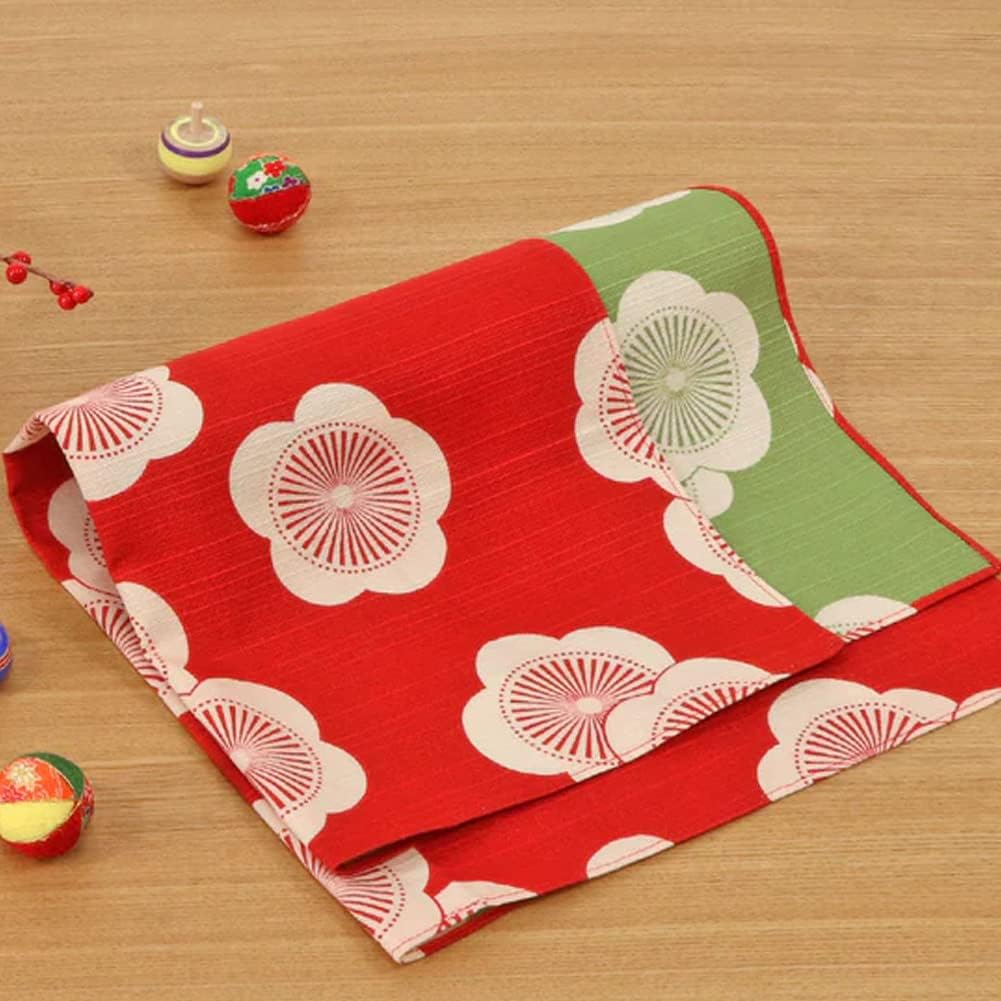 Japanese Reversible Furoshiki - Traditional Wrapping Cloth for Lunchbox or Gifts - 100% Cotton - 18.9 x 18.9 in - Apricot Red and Green - Made in Japan