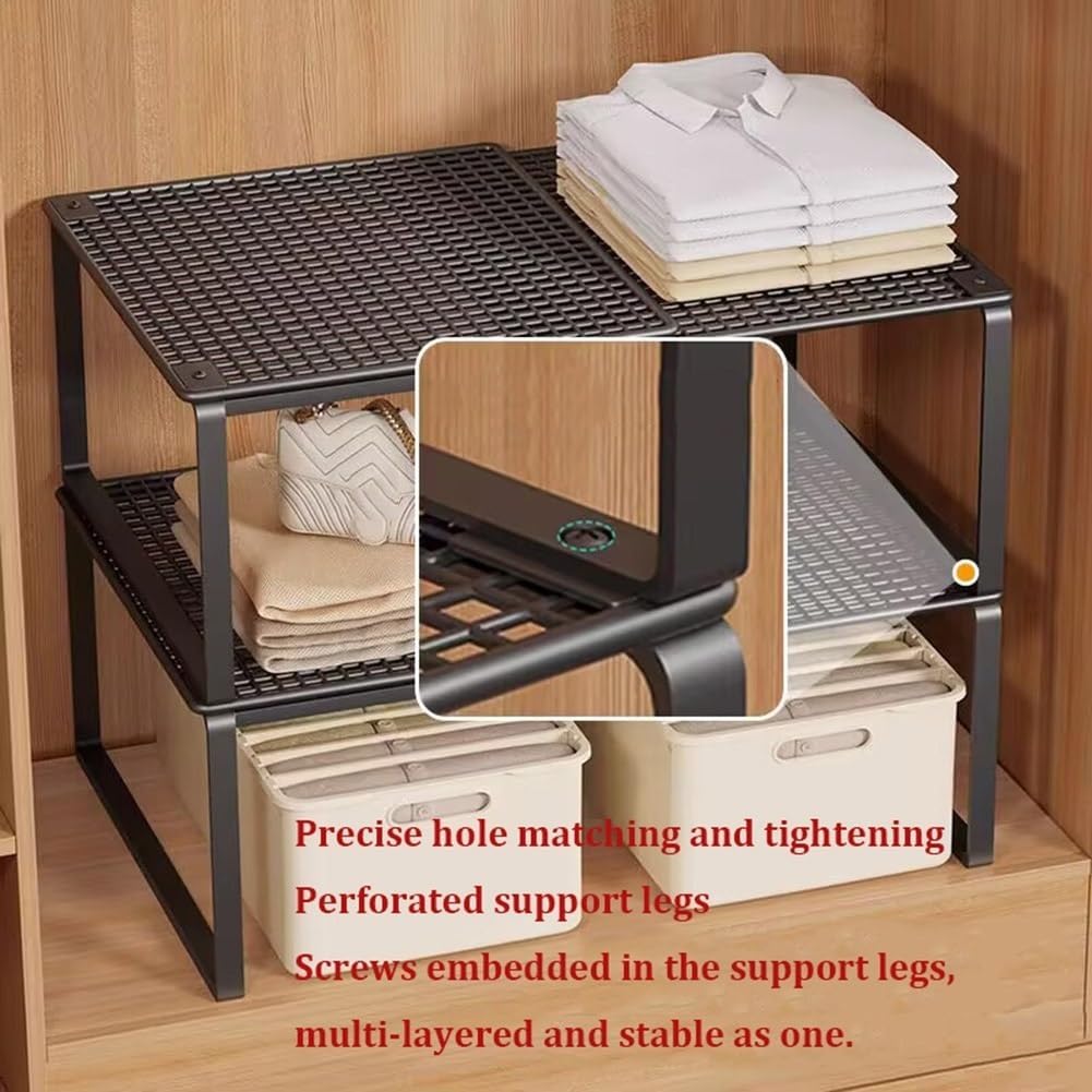 Metal Locker Tier Organiser Adjustable Telescopic Closet Shelf Organiser for Cabinets Cupboards and Wardrobes(W27*H22*L27-38cm)