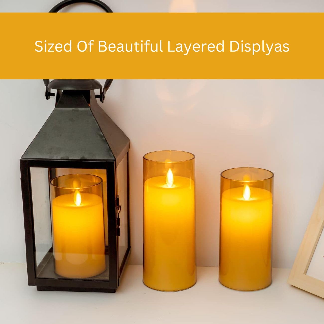 LTETTES Flameless LED Candles AA Battery Powered with Gold Acrylic Glass with Remote Controller and Timer for Home Festival Wedding Decor (3" D x 6" H) Pack of 1