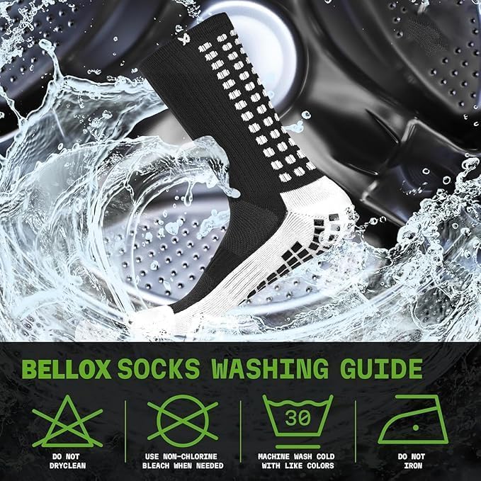 Image of 2 pair Non-Slip Football Socks for Men & Women | Grip Sports Socks with Cushioning | Anti-Skid, Breathable Cotton Crew Socks for Soccer, Rugby, Cricket, Gym, Yoga