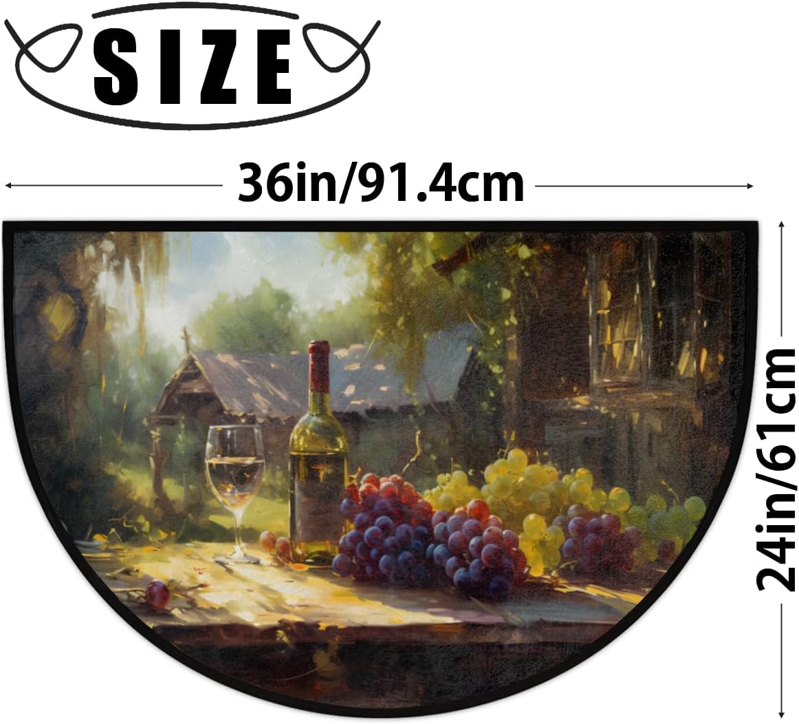 Farm Grape Wine Half Round Doormat Washable Semi Circle Area Rug Non Slip Absorbent Half Moon Rugs for Indoor Outdoor Kitchen Bathroom Bedroom Living Room Fireplace Floor Carpet Decor