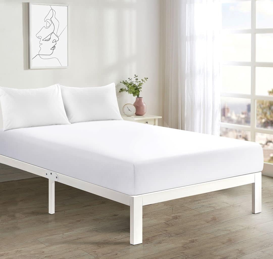 100% Polycotton 40cm Fitted Sheet Super Soft & Warm Cozy Fitted Sheets for Adjustable Bed Extra Deep Fitted Sheet (White, Super King(183x198cm))