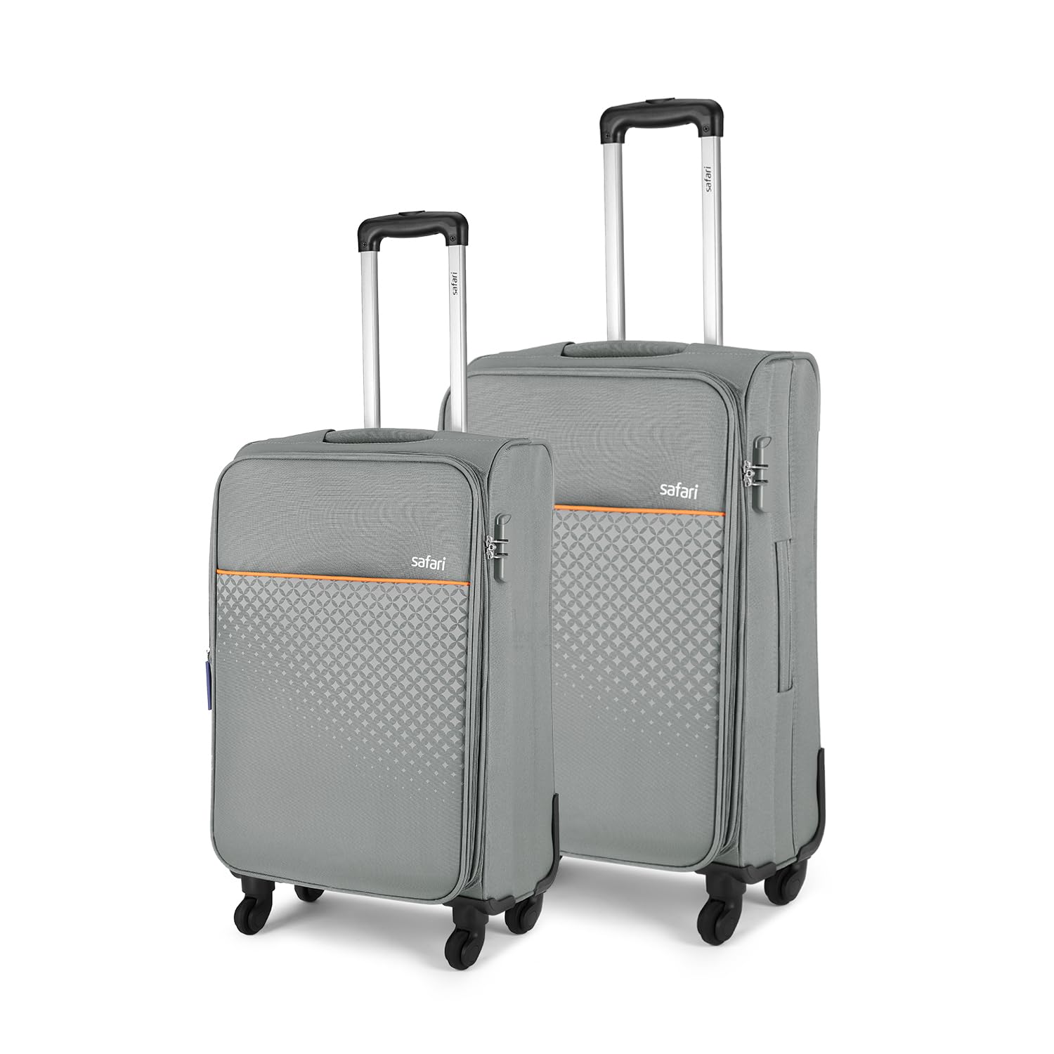 Safari Cabin Prisma Neo Set of 2 (+ Medium) Trolley Bags Polyester Expandable Soft Luggage, 4 Wheels 360 Degree Wheeling, Travel Bag, Suitcase for Travel, Trolley Bags for Travel, Grey
