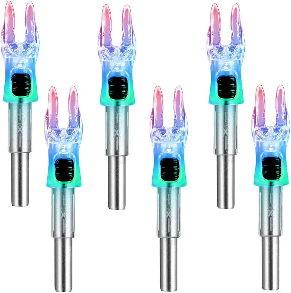 DEEPOWER 6 Pack X Lighted Archery Nocks for Arrows .204 Inside Diameter Lighted Arrow Nocks for 5.2mm Arrows Shafts with ON/Off Switch