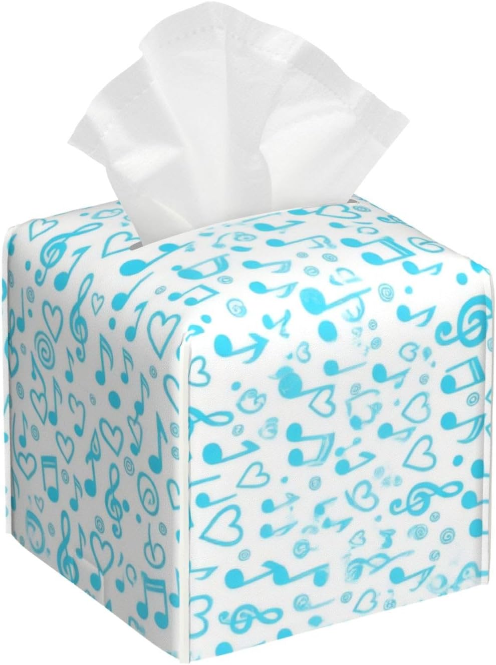 Modern Blue Musical Symbol Square Tissue Box Covers, Stain-Resistant Soft Vanity Paper Sleeves for Rooms Tables, PVC Leather Desktop Paper Dispensers