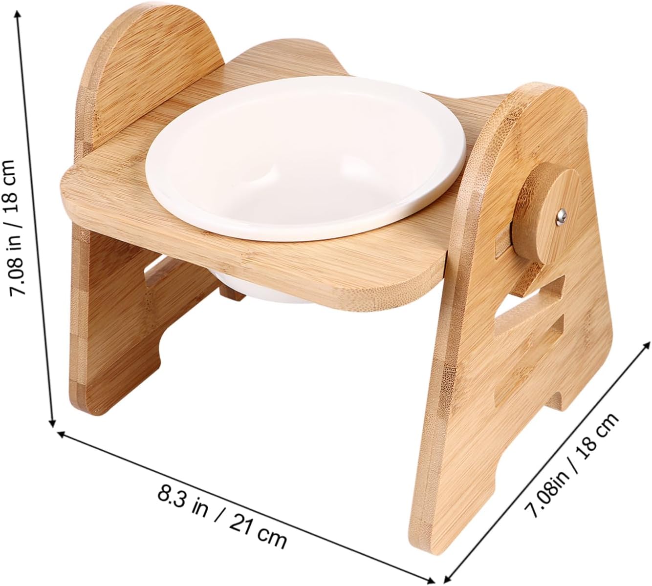 Generic Wooden Pet Bowl Stand Elevated Ceramic Cat Feeder Tilted Cat Dish for Easy Eating