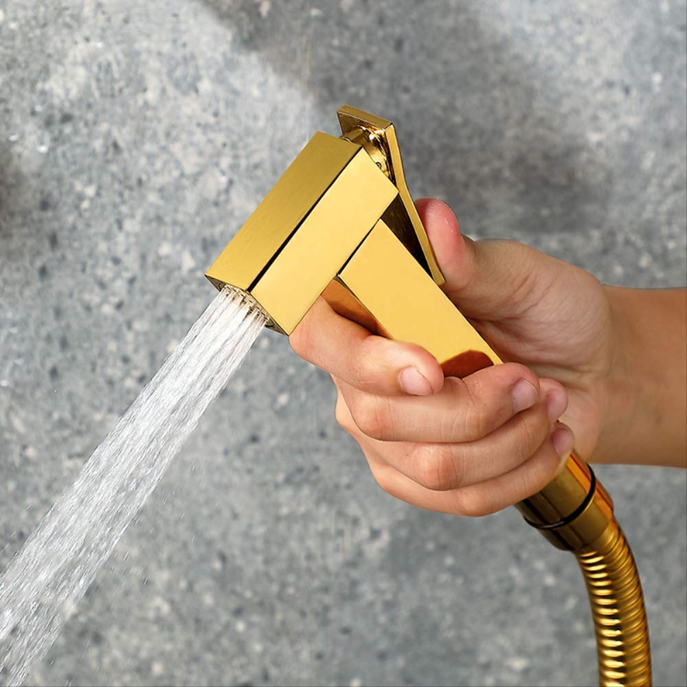 Kit doccetta Bidet Portatile in Acciaio Inox Spazzolato Color Oro Antico con soffione Doccia a Getto Nero Opaco per Un Bagno Elegante e rinnovato.