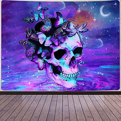 Aidatain Skull Tapestry Galaxy World Sugar Skull Starry Sky Mexican Day of The Dead Hanging Wall Art Flannel Large Size 80 60  for Teen Girl Bedroom Living Room GTLMAT92