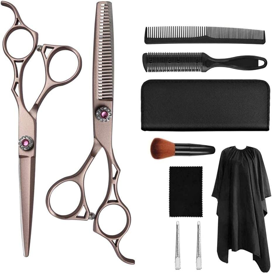 Set di Forbici da Parrucchiere da 10 Pezzi, Set di Forbici per Capelli da 6 Pollici, Set di Forbici da Barbiere Professionali, Kit di Forbici per sfoltire i Capelli per u