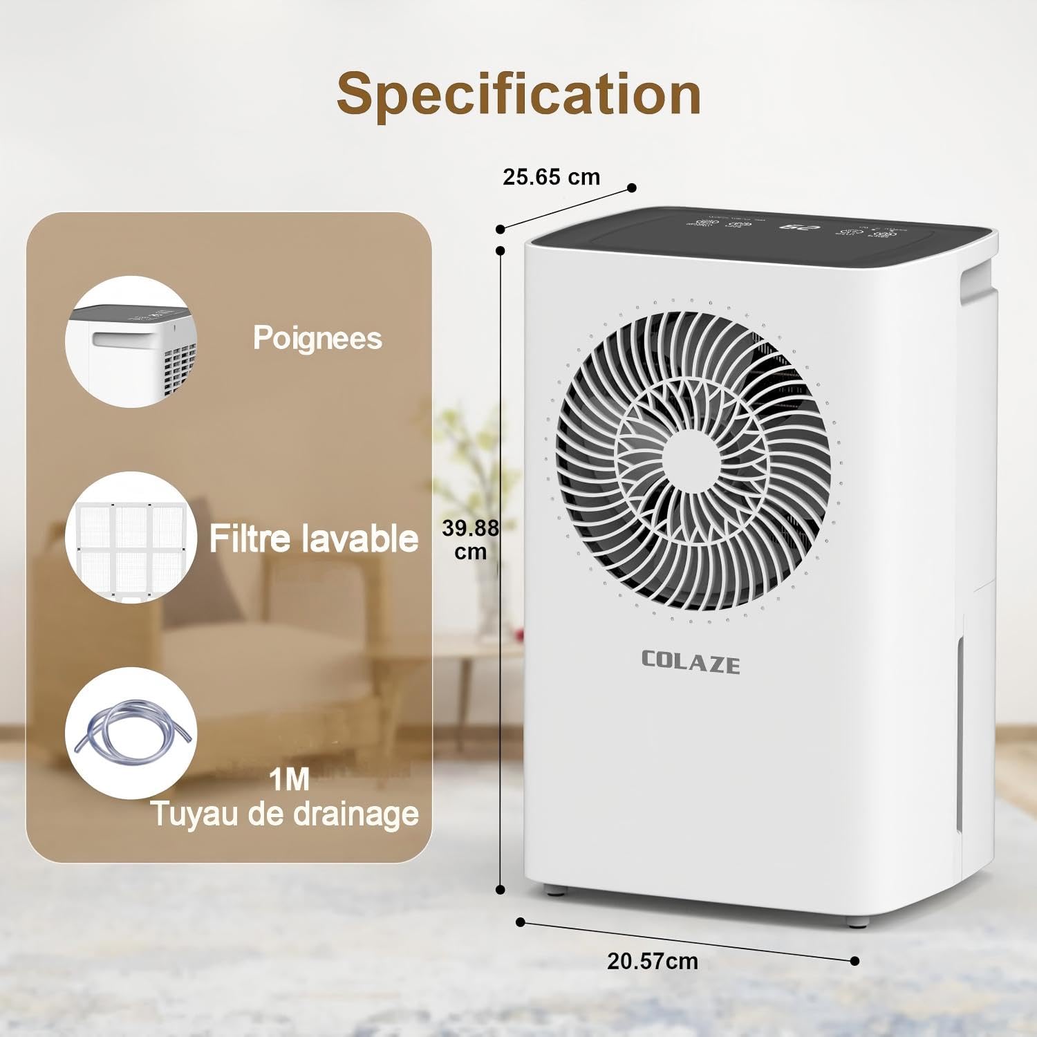 Deshumidificateur d Air, Deshumidificateur Electrique 12L/jour, Convient jusqu'à 120 m³/30 m², Deshumidificateur silencieux est équipé de tuyaux et de roulettes, Déshumidificateur pour Cave, Salon