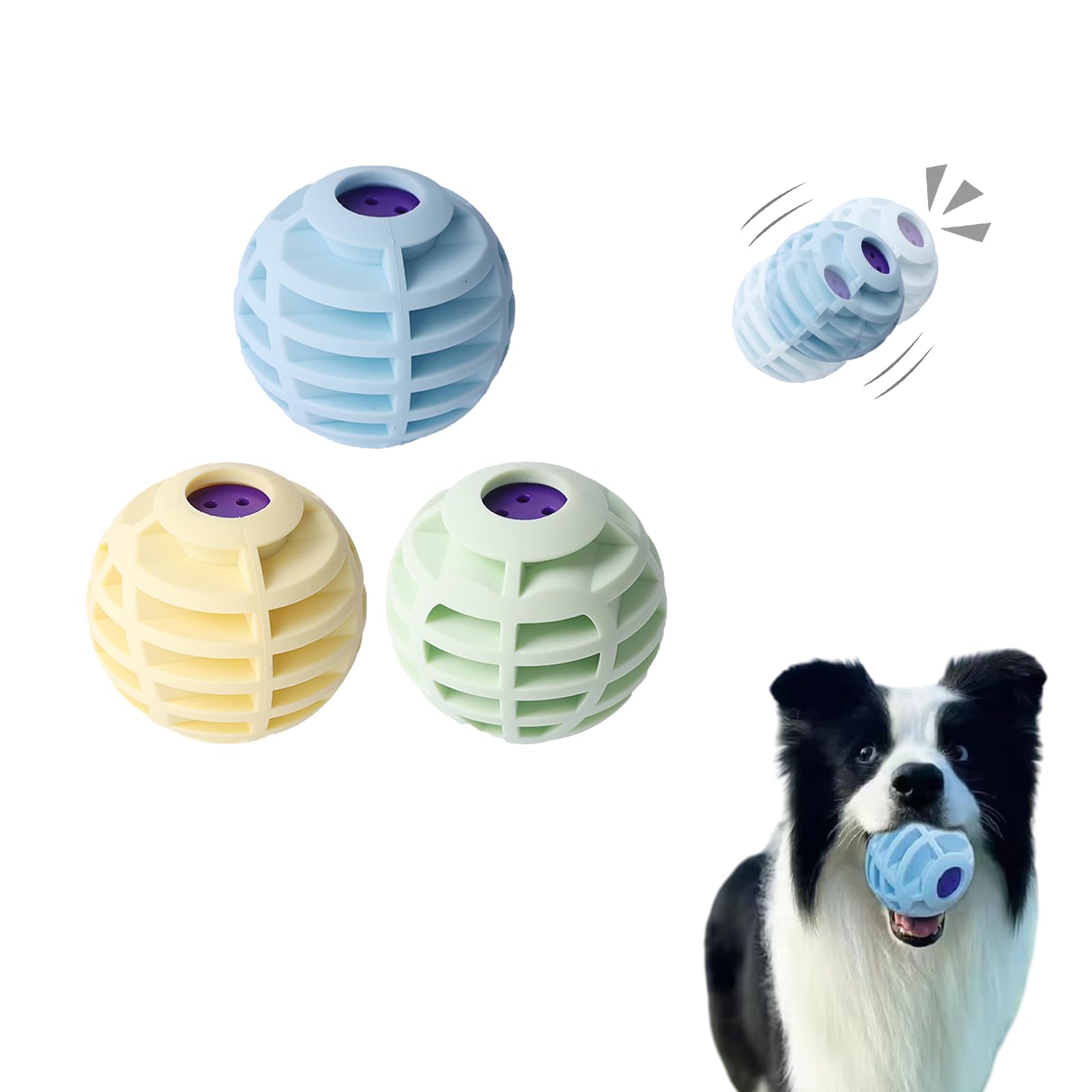 3 PCS Dog Ball Toy with Built-in Whistle, Durable Silicone Interactive Fetch Ball with Chew Guard Technology, Lightweight Portable Pet Toy for Small Medium Large Dogs, Macaron Colors, 5.5cm.