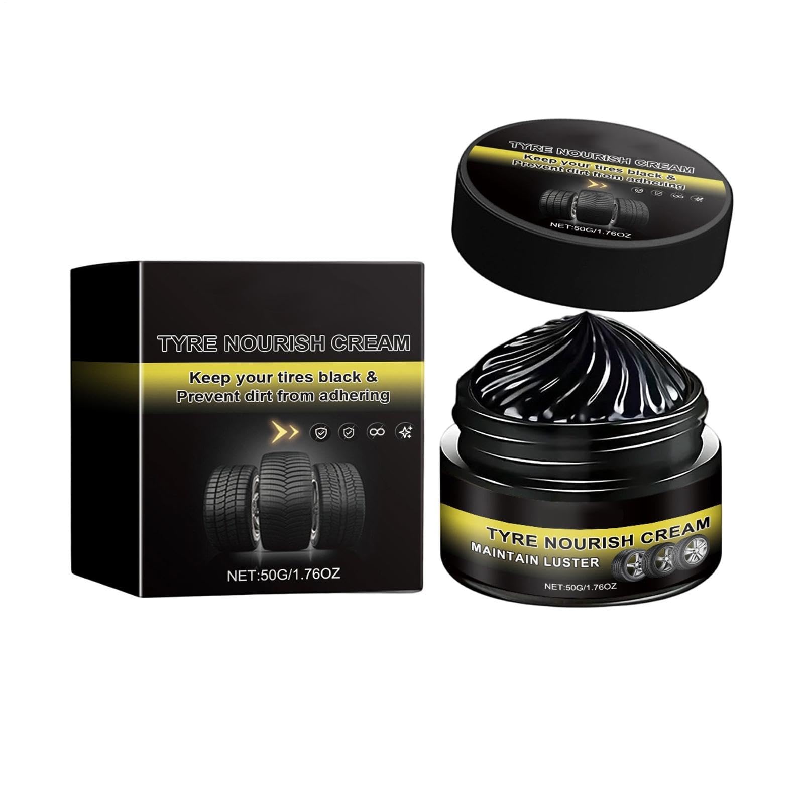 Rénovateur Plastique Voiture Extérieur et Intérieur, cires Pneu Noir Haute Brillance, Lustreur Tableau de Bord et Sièges à Action Rapide, Protection UV et Anti-vieillissement, 50ml