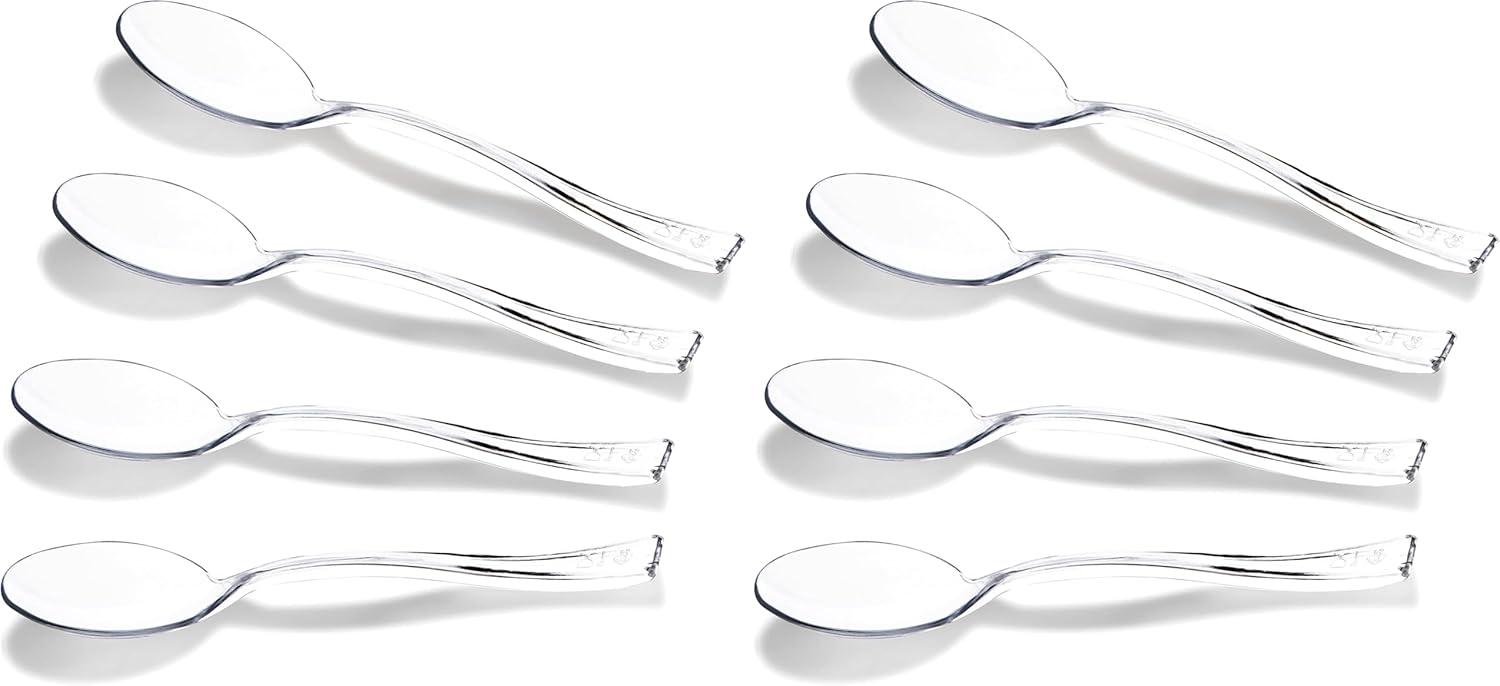 WDF 300 Pieces Clear Plastic Mini Spoons for Desserts 4 Inches Clear Plastic Spoons Heavy Duty Perfect for Cake, Desserts (Pack of 2)