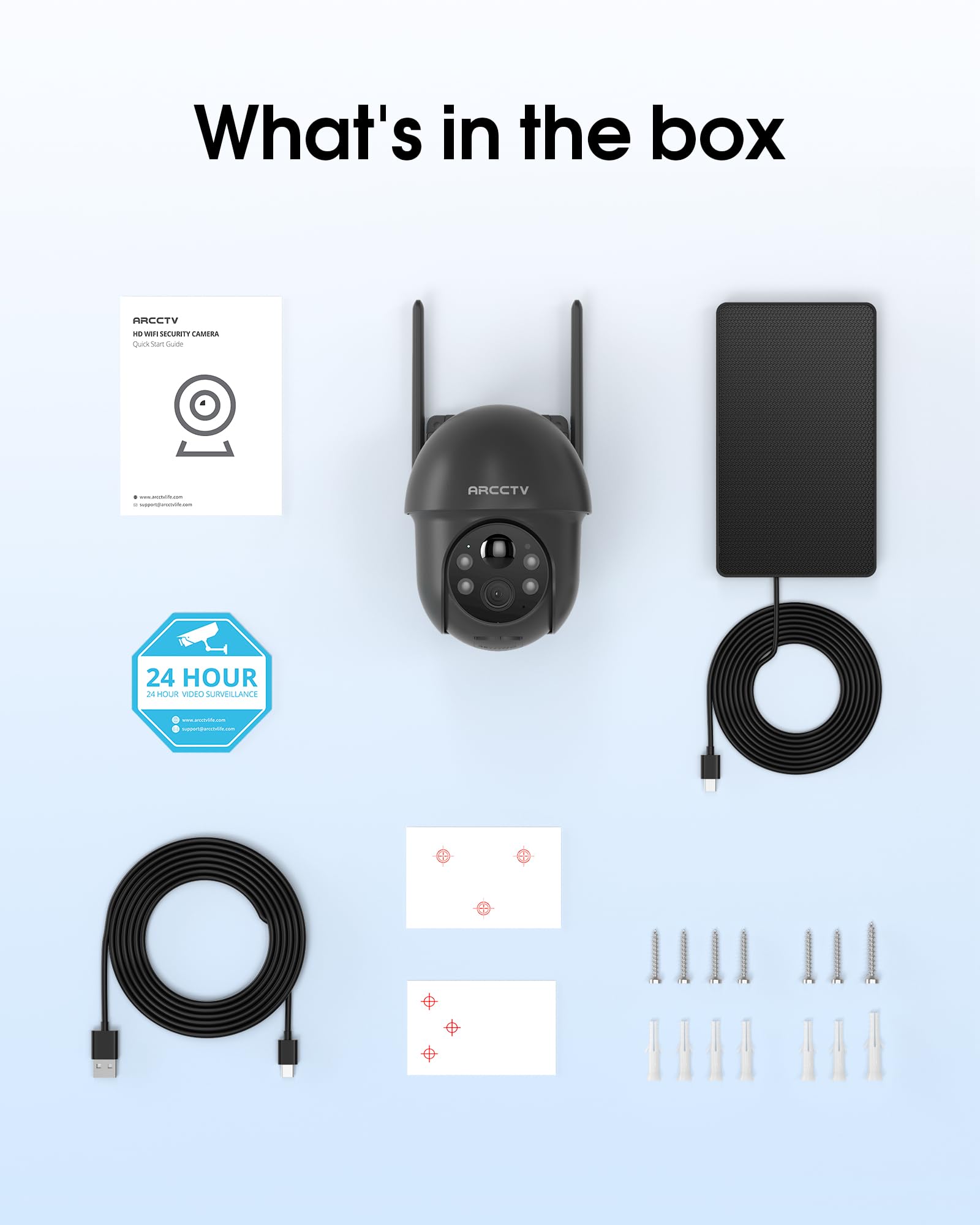 ARCCTV Telecamera Senza Fili, Wi-Fi a 2,4/5 GHz, Telecamera a Batteria | Wi-Fi Dual-band, Controllo del Personale, PTZ a 360°, Visione Notturna a Colori, Audio Bidirezionale, Impermeabile