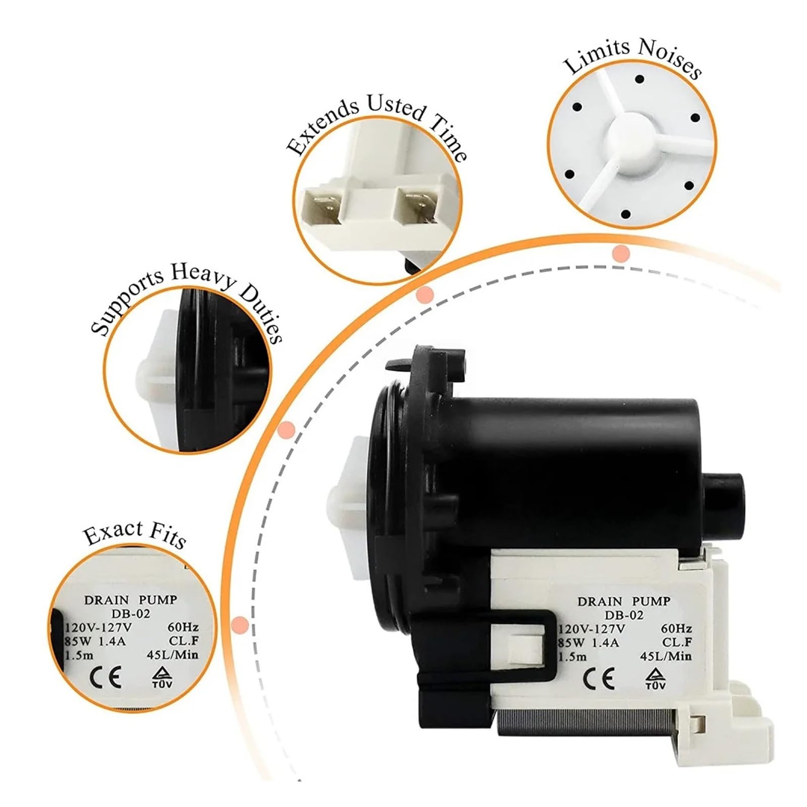 Bomba Desagüe Lavadora Compatible con Ken-more 4681EA2001T 4681EA1007D 120V