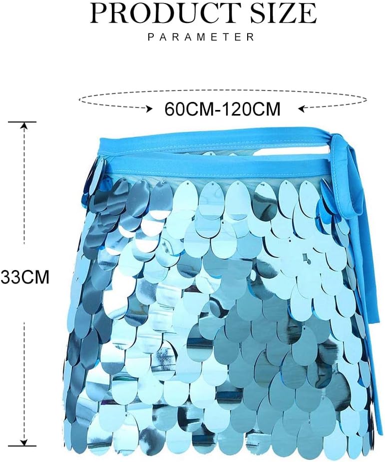 REETAN Sequin Mermaid Skirt Belly Dance Hip Scarf Shorts Skirts for Women