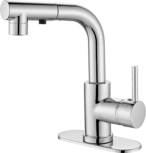 Grifos de cocina de cromo pulido con rociador desplegable 1 agujero, grifo de lavabo de baño RV grifo de baño de una sola manija, grifo mezclador a