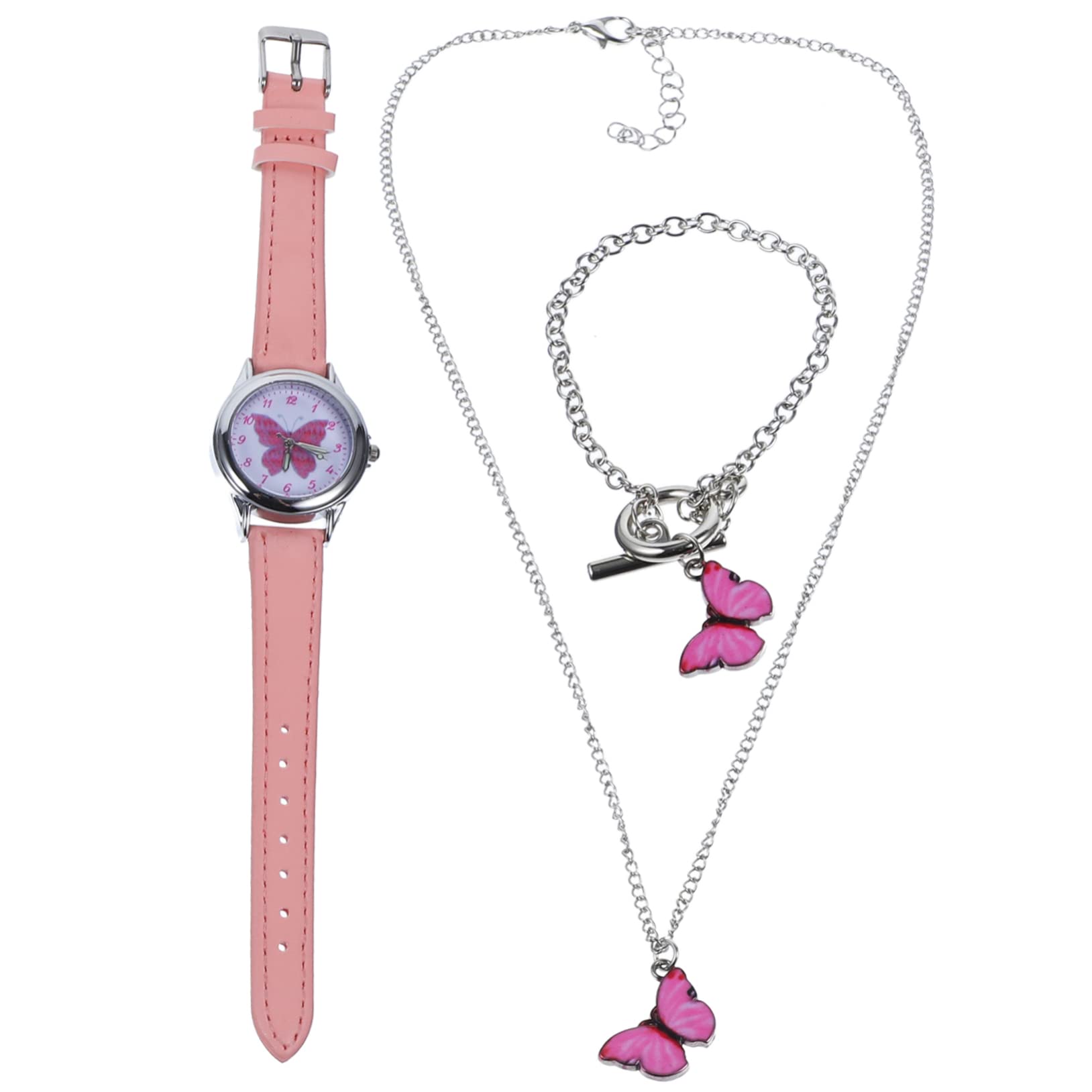 4sätze Dekorativer Armbanduhr Mit Armband Und Halskette Stilvolles Mädchen-Accessoire Mit Schmetterlingen Langlebige Quarzuhr Im Minimalistischen Design Für Junge Mädchen Und