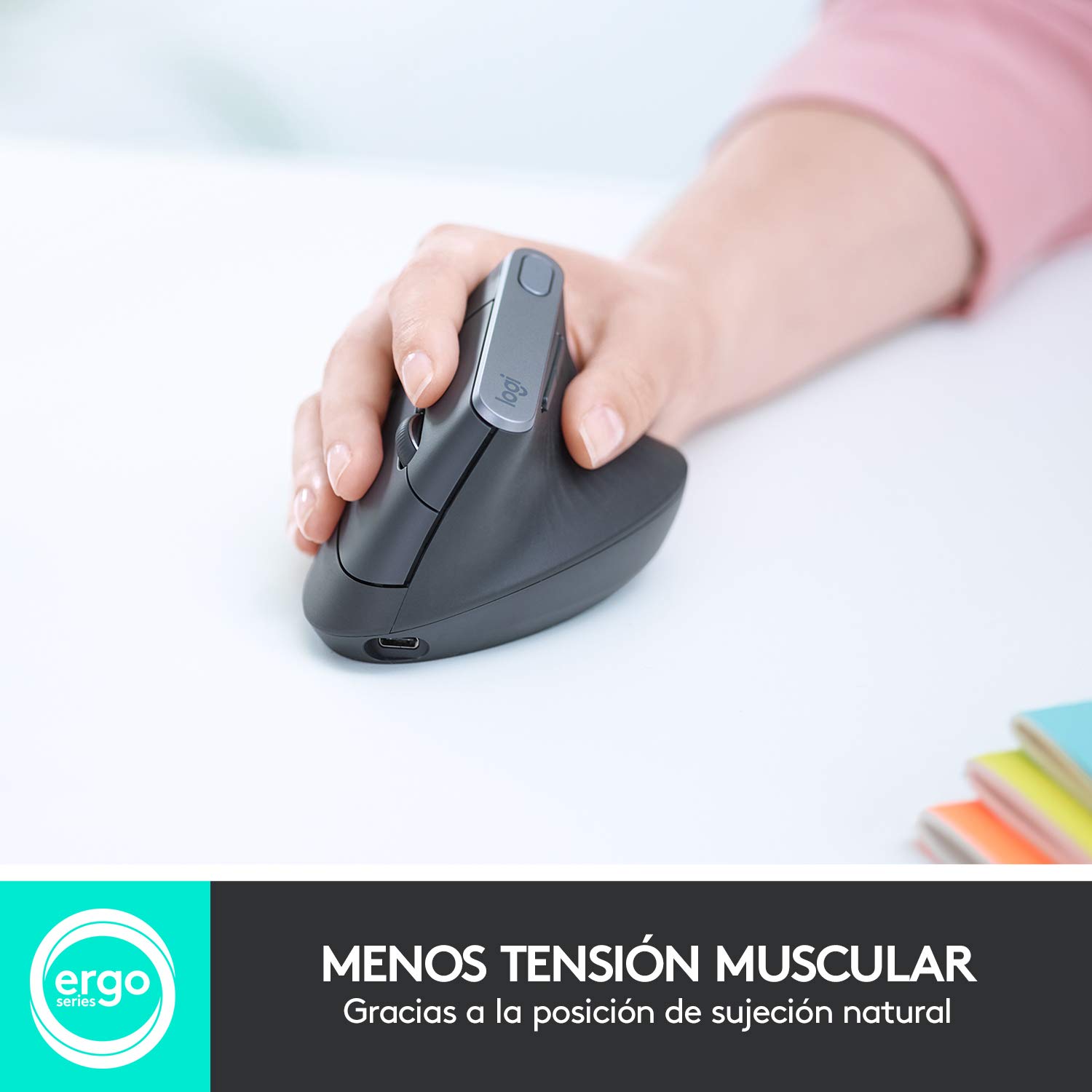 Logitech MX Vertical Ratón Inalámbrico Ergonómico, Multi-Ordenador, 2,4 GHz/Bluetooth con Receptor Unifying USB, Seguimiento Óptico 4000 dpi, 4 Botones, Carga Rápida, Portátil/PC/Mac/iPad OS - Gris