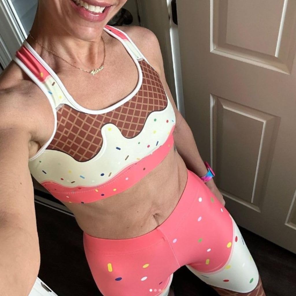 FIERCEPULSE Ice Cream Signature Leggings for Women - Mid Waisted, Stretchy Pants Printed Leggings for Workout & Exercise