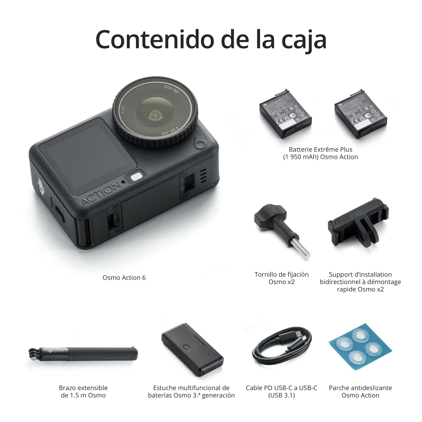 DJI Osmo Action 6 Pack Esencial, cámara de acción con Sensor Cuadrado de 1/1.1 Pulgadas, Apertura Variable, Resistente al frío, batería de 4 Horas, cámara de acción 4K Ideal para Uso Diario